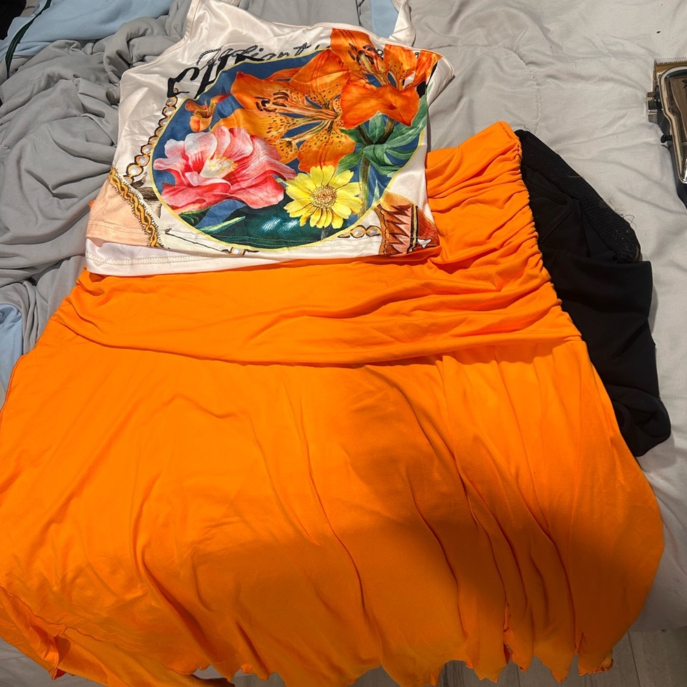 Orange Women's Flowing Maxi Skirt